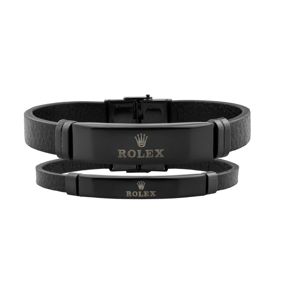 دستبند چرم ست ساده مشکی برند ROLEX